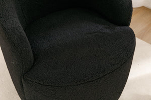 English Elm Teddy Plush Barrel Swivel Chair with Metal Ring Base for Living Room Reading Nook Black W527109489
