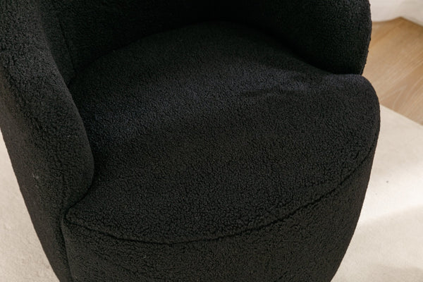 English Elm Teddy Plush Barrel Swivel Chair with Metal Ring Base for Living Room Reading Nook Black W527109489