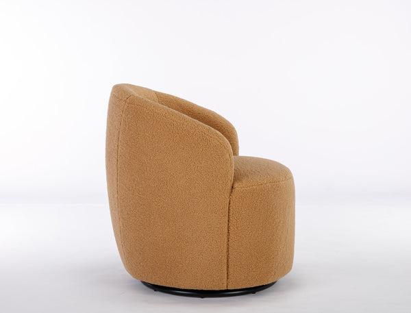 English Elm Teddy Plush Barrel Swivel Chair with Metal Ring Base for Living Room Reading Nook Khaki W527109488