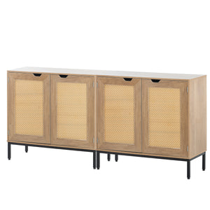 Hearth and Haven Zone Sideboard with 2 Rattan Doors and Hollow Handle, Set of 2, Natural W1908119453