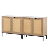 Hearth and Haven Zone Sideboard with 2 Rattan Doors and Hollow Handle, Set of 2, Natural W1908119453