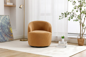 English Elm Teddy Plush Barrel Swivel Chair with Metal Ring Base for Living Room Reading Nook Khaki W527109488