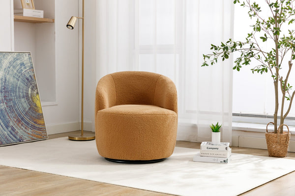 English Elm Teddy Plush Barrel Swivel Chair with Metal Ring Base for Living Room Reading Nook Khaki W527109488