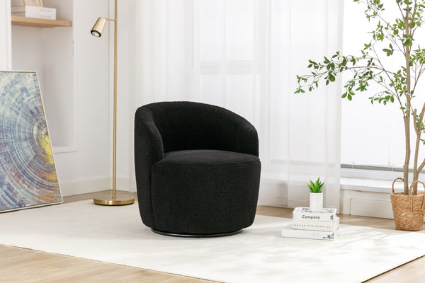English Elm Teddy Plush Barrel Swivel Chair with Metal Ring Base for Living Room Reading Nook Black W527109489