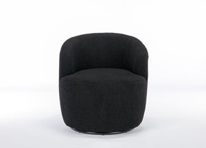 English Elm Teddy Plush Barrel Swivel Chair with Metal Ring Base for Living Room Reading Nook Black W527109489
