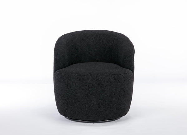 English Elm Teddy Plush Barrel Swivel Chair with Metal Ring Base for Living Room Reading Nook Black W527109489
