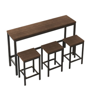 English Elm Modern Rustic Kitchen Dining Table Set with 3 Stools, Space-Saving 60" Pub Table, Dark Brown Metal MDF Finish W757P247711