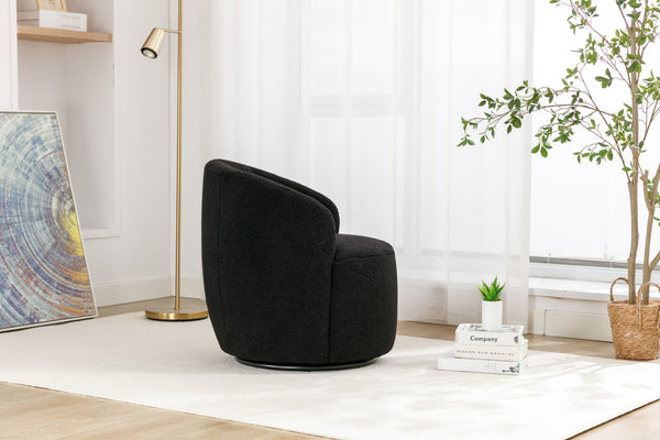 English Elm Teddy Plush Barrel Swivel Chair with Metal Ring Base for Living Room Reading Nook Black W527109489