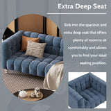 English Elm Modern 3-Piece Sofa Set With Solid Wood Legs, Buttoned Tufted Backrest, Dutch Fleece Upholstered Sofa Set Including Three-Seater Sofa, Double Seat and Living Room Furniture Set Single Chair, Blue