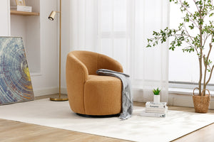 English Elm Teddy Plush Barrel Swivel Chair with Metal Ring Base for Living Room Reading Nook Khaki W527109488