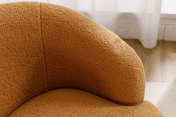 English Elm Teddy Plush Barrel Swivel Chair with Metal Ring Base for Living Room Reading Nook Khaki W527109488