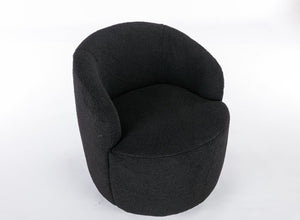 English Elm Teddy Plush Barrel Swivel Chair with Metal Ring Base for Living Room Reading Nook Black W527109489