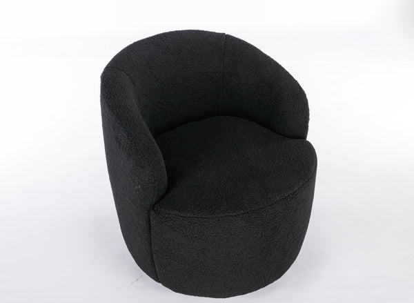 English Elm Teddy Plush Barrel Swivel Chair with Metal Ring Base for Living Room Reading Nook Black W527109489