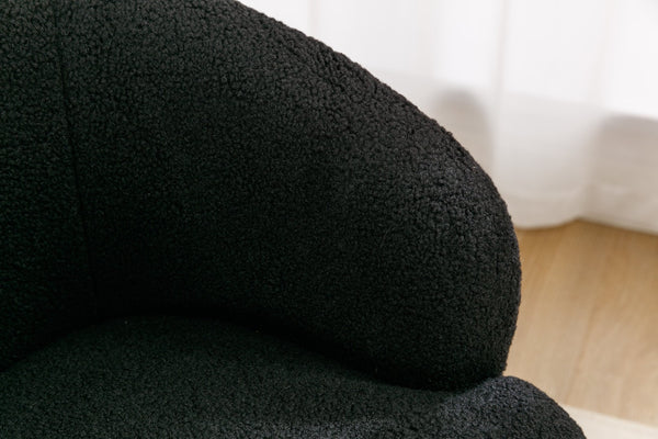 English Elm Teddy Plush Barrel Swivel Chair with Metal Ring Base for Living Room Reading Nook Black W527109489