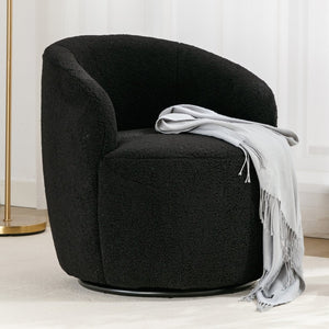 English Elm Teddy Plush Barrel Swivel Chair with Metal Ring Base for Living Room Reading Nook Black W527109489