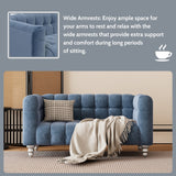 English Elm Modern 3-Piece Sofa Set With Solid Wood Legs, Buttoned Tufted Backrest, Dutch Fleece Upholstered Sofa Set Including Three-Seater Sofa, Double Seat and Living Room Furniture Set Single Chair, Blue