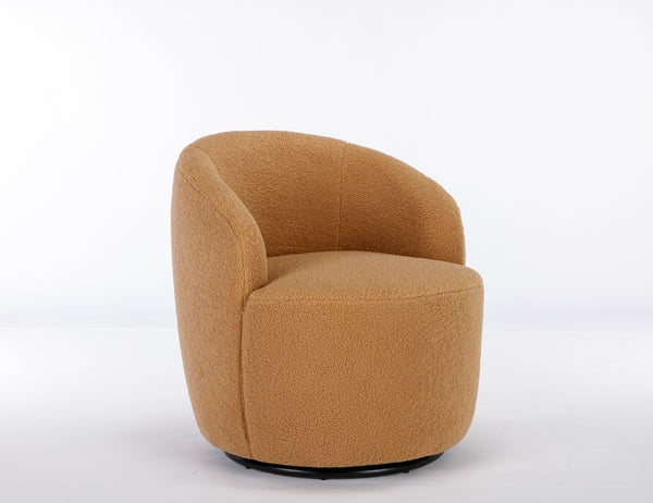 English Elm Teddy Plush Barrel Swivel Chair with Metal Ring Base for Living Room Reading Nook Khaki W527109488