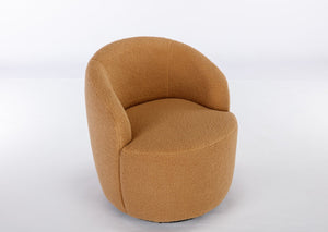 English Elm Teddy Plush Barrel Swivel Chair with Metal Ring Base for Living Room Reading Nook Khaki W527109488