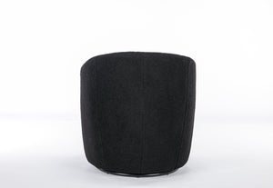 English Elm Teddy Plush Barrel Swivel Chair with Metal Ring Base for Living Room Reading Nook Black W527109489