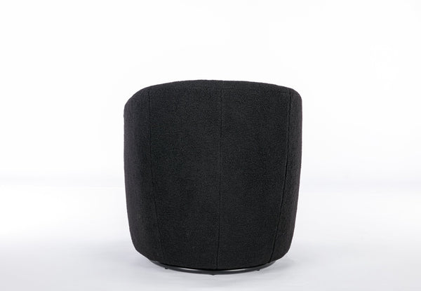 English Elm Teddy Plush Barrel Swivel Chair with Metal Ring Base for Living Room Reading Nook Black W527109489