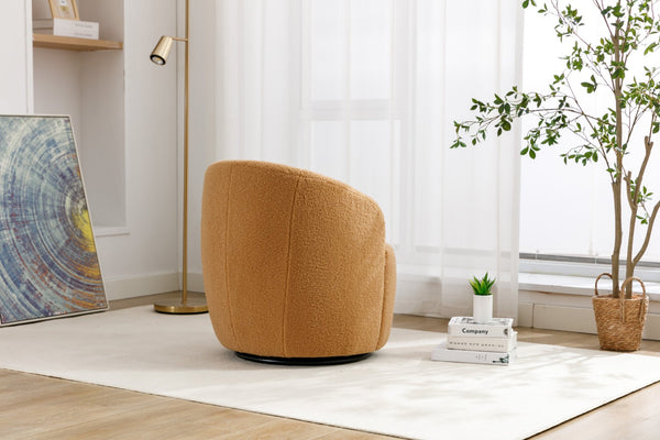 English Elm Teddy Plush Barrel Swivel Chair with Metal Ring Base for Living Room Reading Nook Khaki W527109488