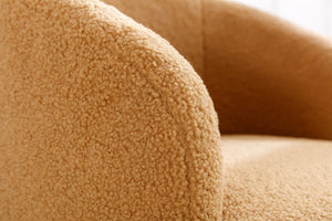 English Elm Teddy Plush Barrel Swivel Chair with Metal Ring Base for Living Room Reading Nook Khaki W527109488