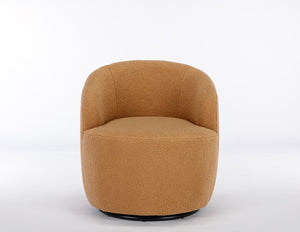 English Elm Teddy Plush Barrel Swivel Chair with Metal Ring Base for Living Room Reading Nook Khaki W527109488