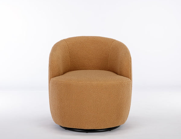 English Elm Teddy Plush Barrel Swivel Chair with Metal Ring Base for Living Room Reading Nook Khaki W527109488