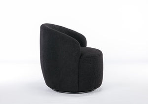 English Elm Teddy Plush Barrel Swivel Chair with Metal Ring Base for Living Room Reading Nook Black W527109489