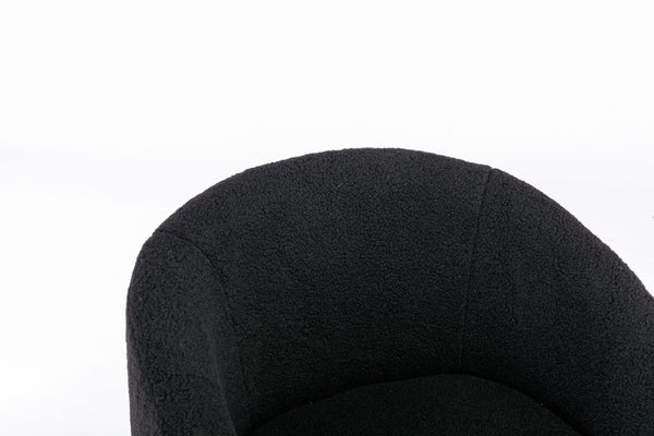 English Elm Teddy Plush Barrel Swivel Chair with Metal Ring Base for Living Room Reading Nook Black W527109489