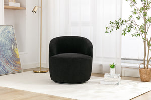 English Elm Teddy Plush Barrel Swivel Chair with Metal Ring Base for Living Room Reading Nook Black W527109489