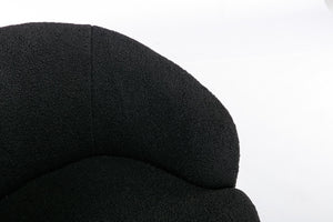 English Elm Teddy Plush Barrel Swivel Chair with Metal Ring Base for Living Room Reading Nook Black W527109489