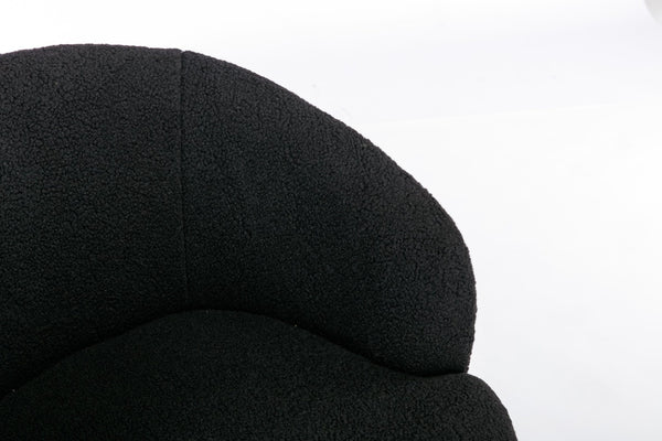 English Elm Teddy Plush Barrel Swivel Chair with Metal Ring Base for Living Room Reading Nook Black W527109489