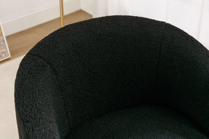 English Elm Teddy Plush Barrel Swivel Chair with Metal Ring Base for Living Room Reading Nook Black W527109489