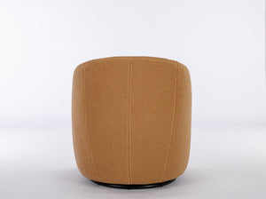 English Elm Teddy Plush Barrel Swivel Chair with Metal Ring Base for Living Room Reading Nook Khaki W527109488