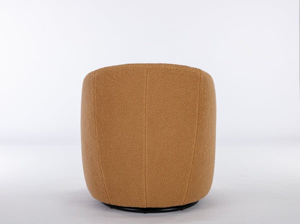 English Elm Teddy Plush Barrel Swivel Chair with Metal Ring Base for Living Room Reading Nook Khaki W527109488