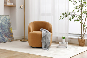 English Elm Teddy Plush Barrel Swivel Chair with Metal Ring Base for Living Room Reading Nook Khaki W527109488