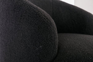 English Elm Teddy Plush Barrel Swivel Chair with Metal Ring Base for Living Room Reading Nook Black W527109489