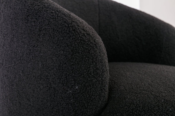 English Elm Teddy Plush Barrel Swivel Chair with Metal Ring Base for Living Room Reading Nook Black W527109489