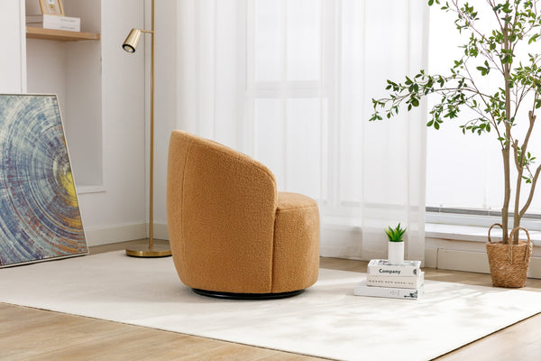 English Elm Teddy Plush Barrel Swivel Chair with Metal Ring Base for Living Room Reading Nook Khaki W527109488