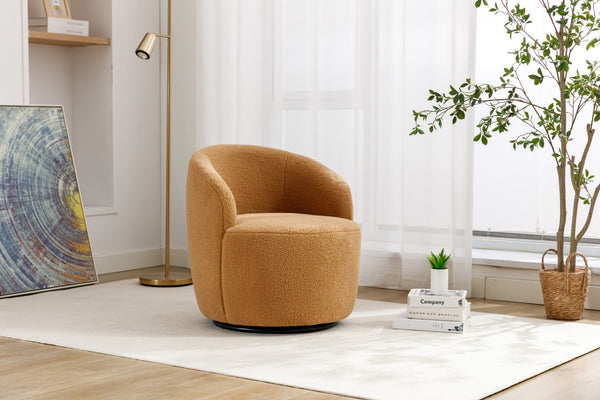 English Elm Teddy Plush Barrel Swivel Chair with Metal Ring Base for Living Room Reading Nook Khaki W527109488