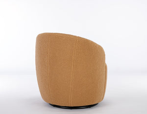 English Elm Teddy Plush Barrel Swivel Chair with Metal Ring Base for Living Room Reading Nook Khaki W527109488