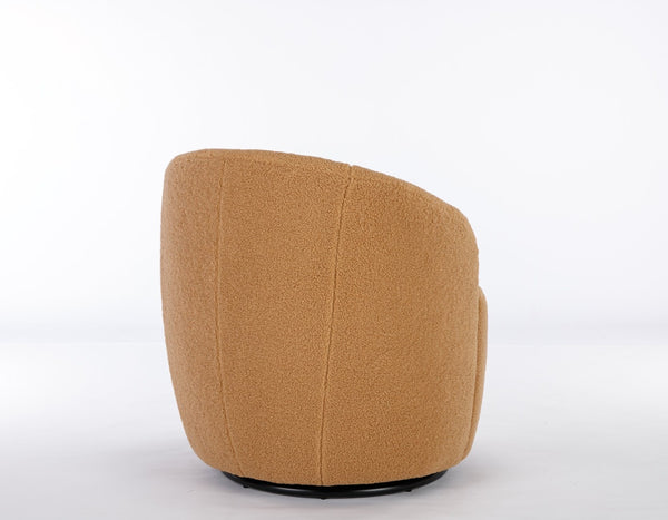 English Elm Teddy Plush Barrel Swivel Chair with Metal Ring Base for Living Room Reading Nook Khaki W527109488