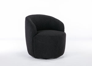 English Elm Teddy Plush Barrel Swivel Chair with Metal Ring Base for Living Room Reading Nook Black W527109489
