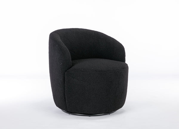 English Elm Teddy Plush Barrel Swivel Chair with Metal Ring Base for Living Room Reading Nook Black W527109489