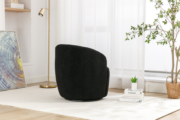 English Elm Teddy Plush Barrel Swivel Chair with Metal Ring Base for Living Room Reading Nook Black W527109489