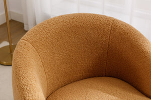 English Elm Teddy Plush Barrel Swivel Chair with Metal Ring Base for Living Room Reading Nook Khaki W527109488