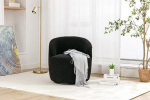 English Elm Teddy Plush Barrel Swivel Chair with Metal Ring Base for Living Room Reading Nook Black W527109489