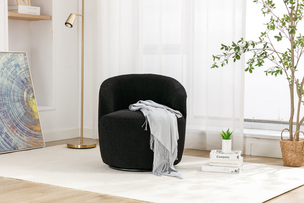 English Elm Teddy Plush Barrel Swivel Chair with Metal Ring Base for Living Room Reading Nook Black W527109489