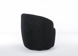 English Elm Teddy Plush Barrel Swivel Chair with Metal Ring Base for Living Room Reading Nook Black W527109489